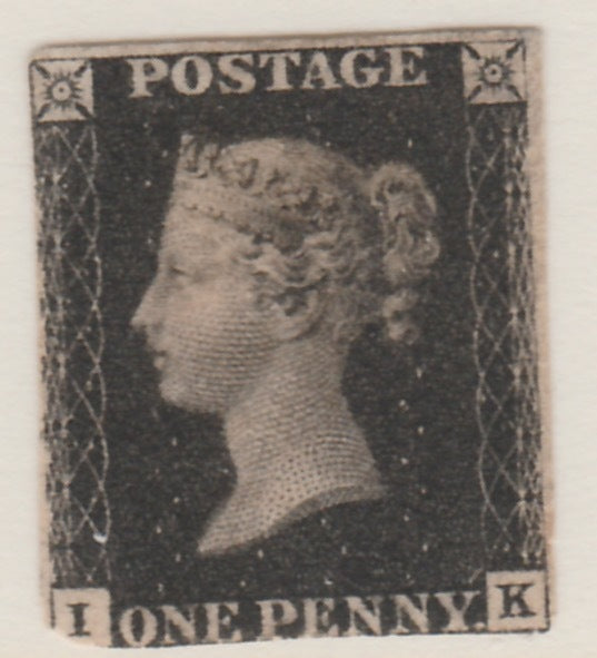 GB Great Britain 1840 1d black plate 5 lettered IK cut into at lower left corner and is thinned complete with Sismondo certificate stating it to be genuine and unused which Gibbons currently price at £12,500