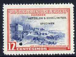 Uruguay 1954 Outer Gateway at Montevideo 12c in unissued colours with tiny security punch hole and overprinted Waterlow & Sons Limited, Specimen unmounted mint, as SG 1036, rare printer's sample