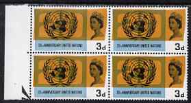 GB Great Britain 1965 United Nations 3d two matched blocks of 4 showing fine shades of blue, unmounted mint