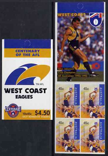 Booklet - Australia 1996 Centenary of Australian Football League $4.50 booklet - West Coast Eagles, complete and fine SG SB105