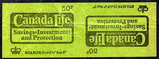 Booklet - GB Great Britain 1973-74 Canada Life 50p booklet cover proof pair on green card in uncut tete-beche format, (some creasing)