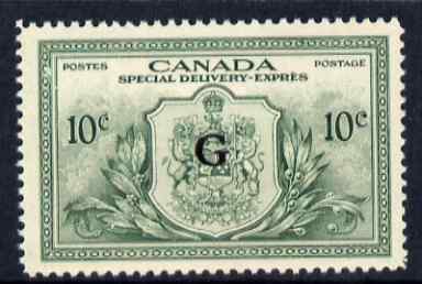 Canada 1950 Official Special Delivery 10c green opt'd G (no gum), SG OS21