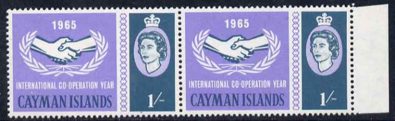 Cayman Islands 1965 International Co-operation Year 1s horiz pair, one stamp with 'Broken Leaves' variety unmounted mint