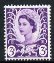 GB Great Britain Regionals - Wales 1958-67 Wilding 3d deep lilac wmk Crowns centre phosphor band unmounted mint SG W1p