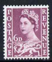 GB Great Britain Regionals - Wales 1958-67 Wilding 6d deep claret wmk Crowns unmounted mint SG W3
