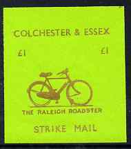 Cinderella - Great Britain 1994 Colchester & Essex Â£1 imperf gummed label (gold on green) showing Raleigh Roadster undated