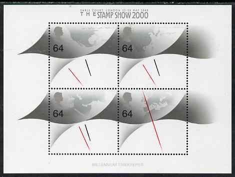 GB Great Britain 1999 Millennium Series - Millennium Timekeeper m/sheet overprinted for StampShow 2000 containing 4 x 64p Clock stamps unmounted mint, SG MS 2123var