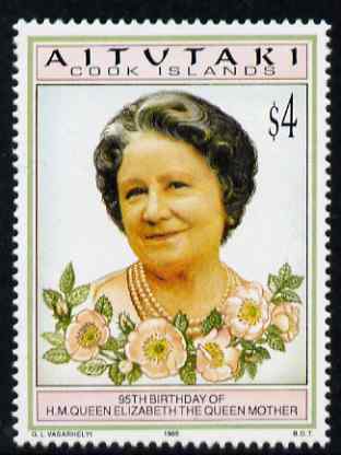 Cook Islands - Aitutaki 1995 Queen Mother's 95th Birthday $4 unmounted mint SG 688