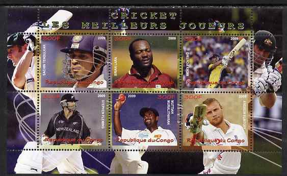 Congo 2009 Cricket Stars perf sheetlet containing 6 values unmounted mint