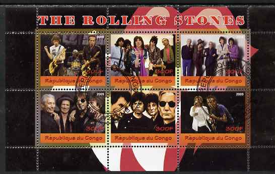 Congo 2009 The Rolling Stones perf sheetlet containing 6 values fine cto used
