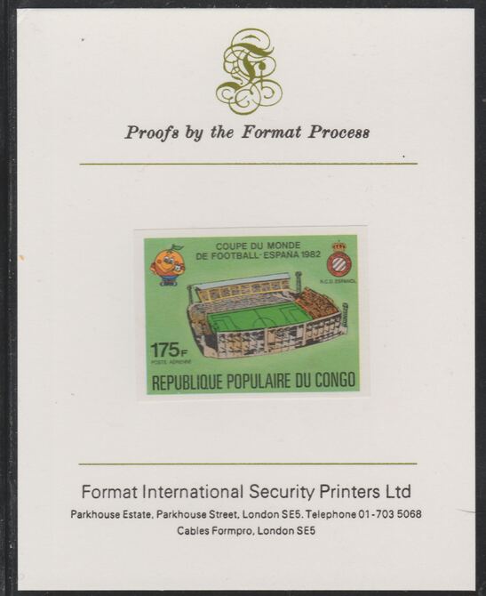 Congo 1980 World Cup Football  175f (RCD Espanol Stadium) imperf proof mounted on Format International proof card as SG 730