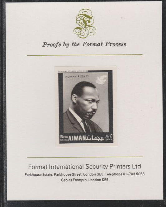 Ajman 1968 Human Rights - Martin Luther King 5R imperf mounted on Format International proof card as Michel 295B