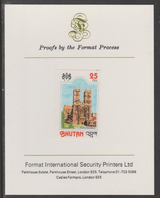 Bhutan 1978 Anniversaries - 25th Anniv of Coronation 25d (ex m/sheet) imperf proof mounted on Format International proof card, as SG MS384