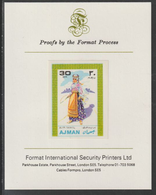 Ajman 1968 Costumes #1 imperf mounted on Format International proof card, as Mi 238B