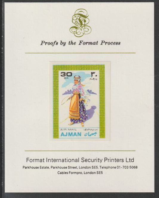 Ajman 1968 Costumes #1 imperf mounted on Format International proof card, as Mi 238B