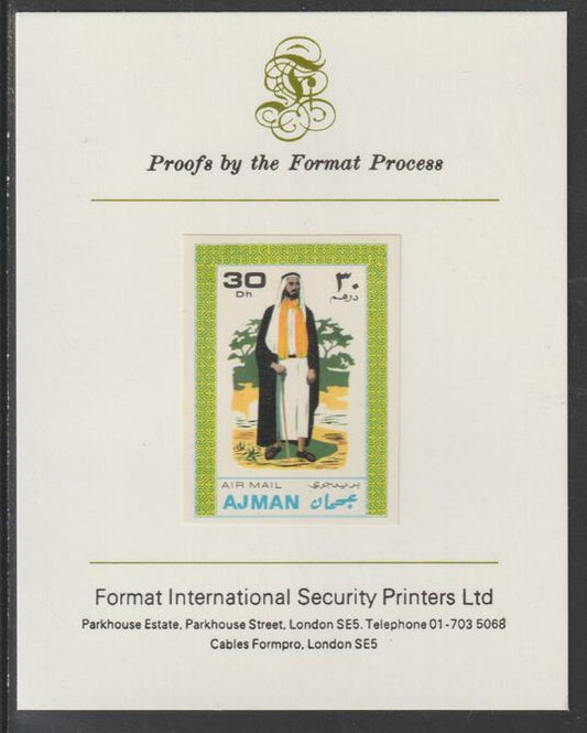 Ajman 1968 Costumes #2 imperf mounted on Format International proof card, as Mi 239B