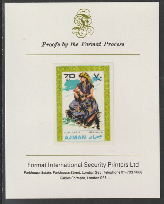 Ajman 1968 Costumes #3 imperf mounted on Format International proof card, as Mi 240B