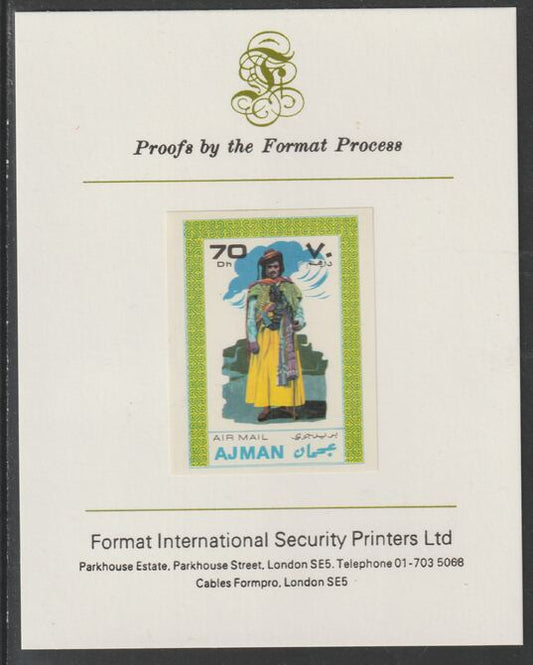 Ajman 1968 Costumes #4 imperf mounted on Format International proof card, as Mi 241B
