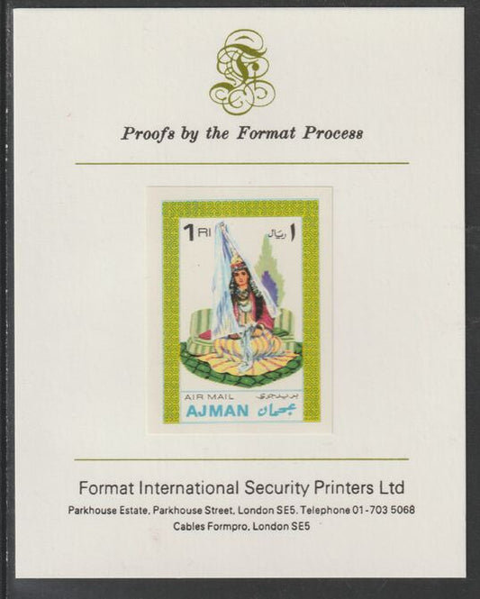 Ajman 1968 Costumes #5 imperf mounted on Format International proof card, as Mi 242B