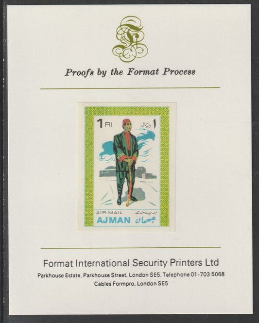Ajman 1968 Costumes #6 imperf mounted on Format International proof card, as Mi 243B