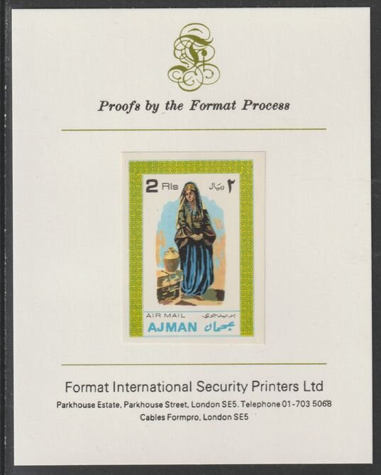 Ajman 1968 Costumes #7 imperf mounted on Format International proof card, as Mi 244B