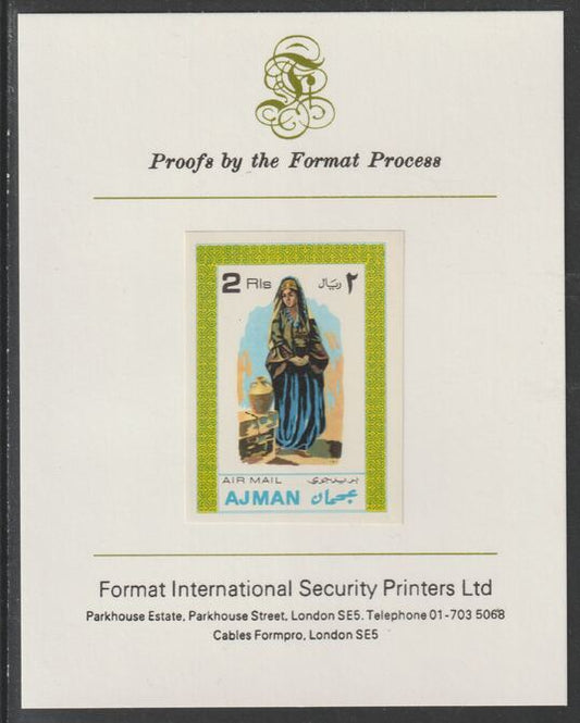 Ajman 1968 Costumes #7 imperf mounted on Format International proof card, as Mi 244B