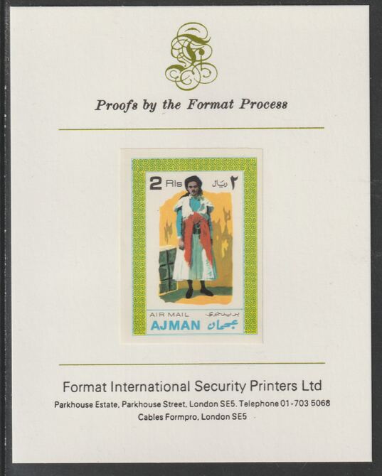Ajman 1968 Costumes #8 imperf mounted on Format International proof card, as Mi 245B