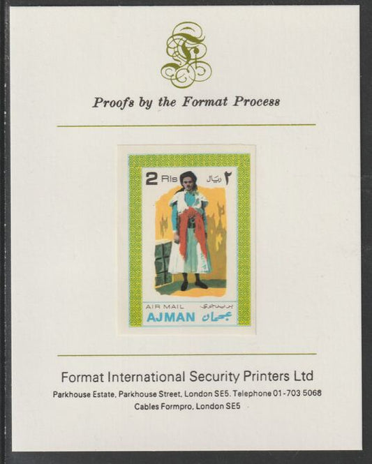 Ajman 1968 Costumes #8 imperf mounted on Format International proof card, as Mi 245B