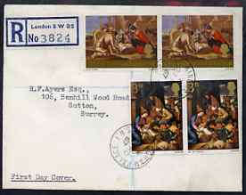 GB Great Britain 1967 Christmas 3d & 1s6d, pair of each on registered cover to Surrey with Buckingham Palace first day cancel