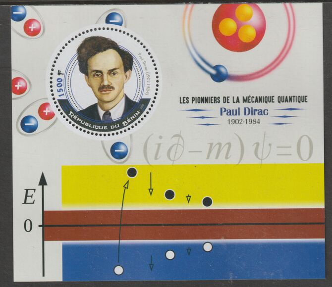 Benin 2018 Quantum Mechanics - Paul Dirac perf deluxe m/sheet containing one circular value unmounted mint