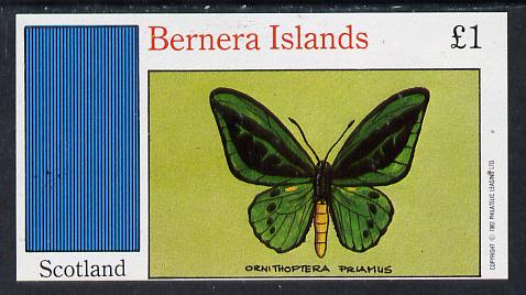 Bernera 1982 Butterflies (O Priamus) imperf souvenir sheet (£1 value) unmounted mint