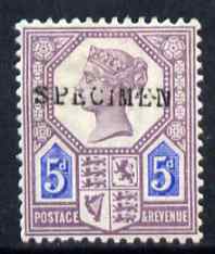 GB Great Britain 1887 QV Jubilee 5d opt'd SPECIMEN type 9 fine with gum 