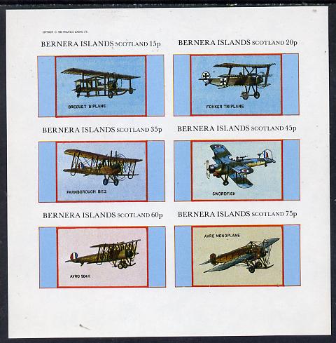 Bernera 1982 Aircraft #12 (Breguet, Swordfish, Avro etc) imperf set of 6 values (15p to 75p) unmounted mint
