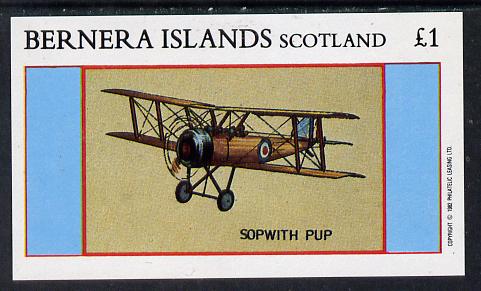 Bernera 1982 Aircraft #12 (Sopwith Pup) imperf souvenir sheet (£1 value) unmounted mint