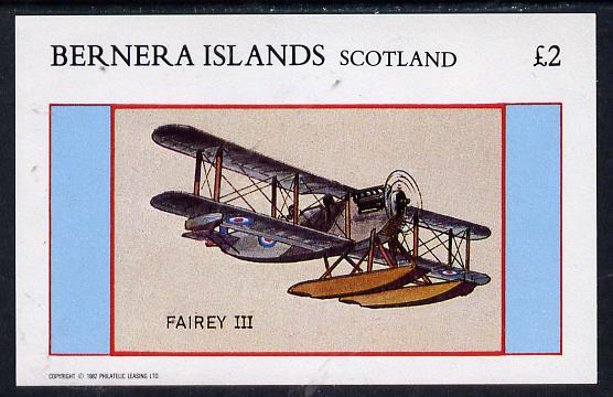 Bernera 1982 Aircraft #12 (Fairey III) imperf deluxe sheet (Â£2 value) unmounted mint