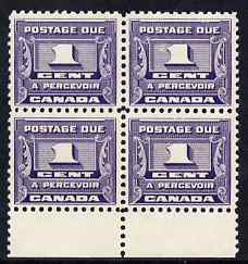 Canada 1933-34 Postage Due 1c block of 4 unmounted mint, SG D14