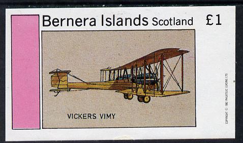 Bernera 1982 Bi-Planes #2 (Vickers Vimy) imperf souvenir sheet (£1 value) unmounted mint