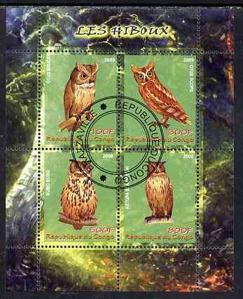 Congo 2009 Owls perf sheetlet containing 4 values fine cto used
