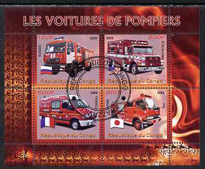 Congo 2009 Fire Engines perf sheetlet containing 4 values fine cto used