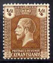 Cayman Islands 1921 KG5 1/4d yellow-brown Script CA unmounted mint, SG 69