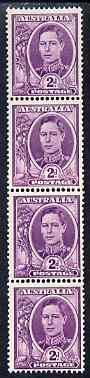 Australia 1948-56 2d bright purple coil strip of 4 showing coil join, top stamp mounted, SG 230aa