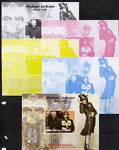 Chad 2009 Michael Jackson #2 with Nelson Mandela m/sheet the set of 5 imperf progressive proofs comprising the 4 individual colours plus all 4-colour composite, unmounted mint. 