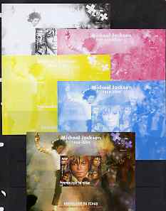 Chad 2009 Michael Jackson #1 m/sheet the set of 5 imperf progressive proofs comprising the 4 individual colours plus all 4-colour composite, unmounted mint. 