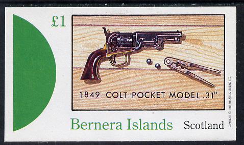 Bernera 1982 Pistols (Colt Pocket 31) imperf souvenir sheet (Â£1 value) unmounted mint