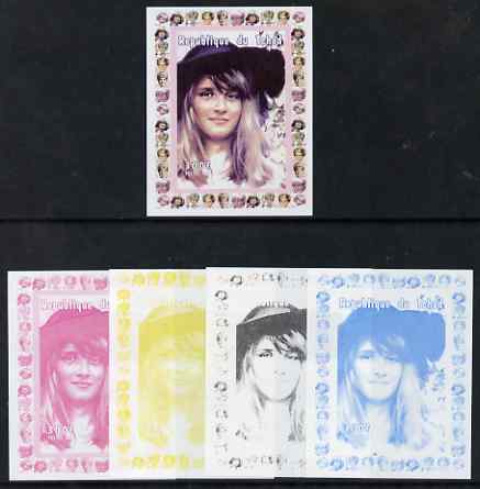 Chad 1997 Princess Diana 300f series #1 imperf deluxe sheet the set of 5 progressive proofs comprising the 4 individual colours plus all 4-colour composite, unmounted mint. 