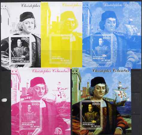 Benin 2006 Christopher Columbus #1 m/sheet, the set of 5 imperf progressive proofs comprising the 4 individual colours plus all 4-colour composite, unmounted mint 