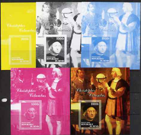 Benin 2006 Christopher Columbus #2 m/sheet, the set of 5 imperf progressive proofs comprising the 4 individual colours plus all 4-colour composite, unmounted mint 