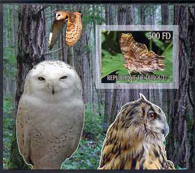 Djibouti 2007 Butterflies & Owls #1 imperf s/sheet unmounted mint