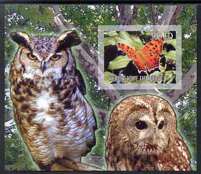 Djibouti 2007 Butterflies & Owls #2 imperf s/sheet unmounted mint