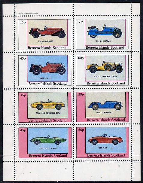 Bernera 1982 Sports Cars (1934 Alfa Romeo, Morgan, MG-12, etc) perf,set of 8 values (15p to 60p) unmounted mint